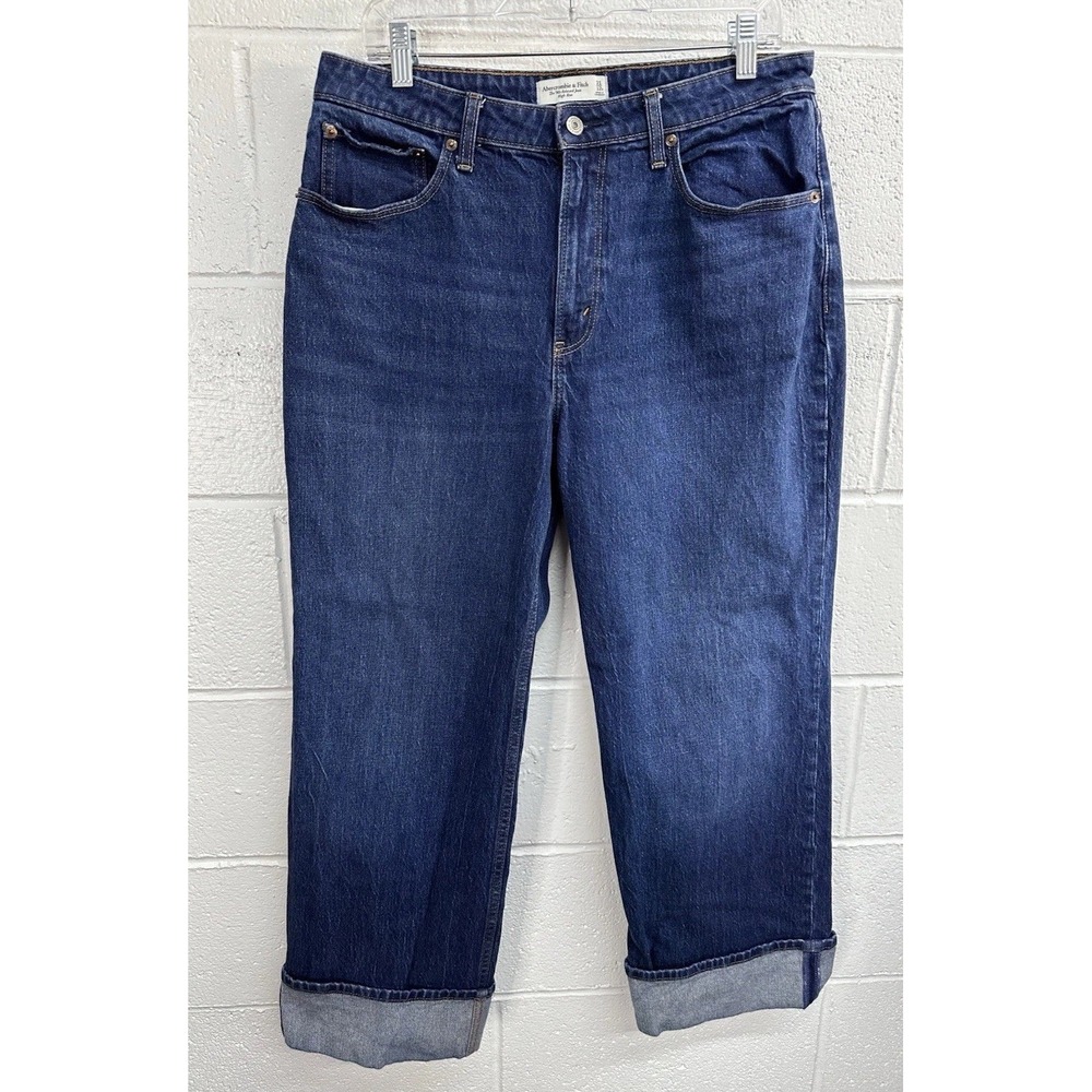 Abercrombie & Fitch 90s Relaxed Fit High Rise‎ Dark Wash Jeans With Cuff / Sz 31 - Picture 2 of 6